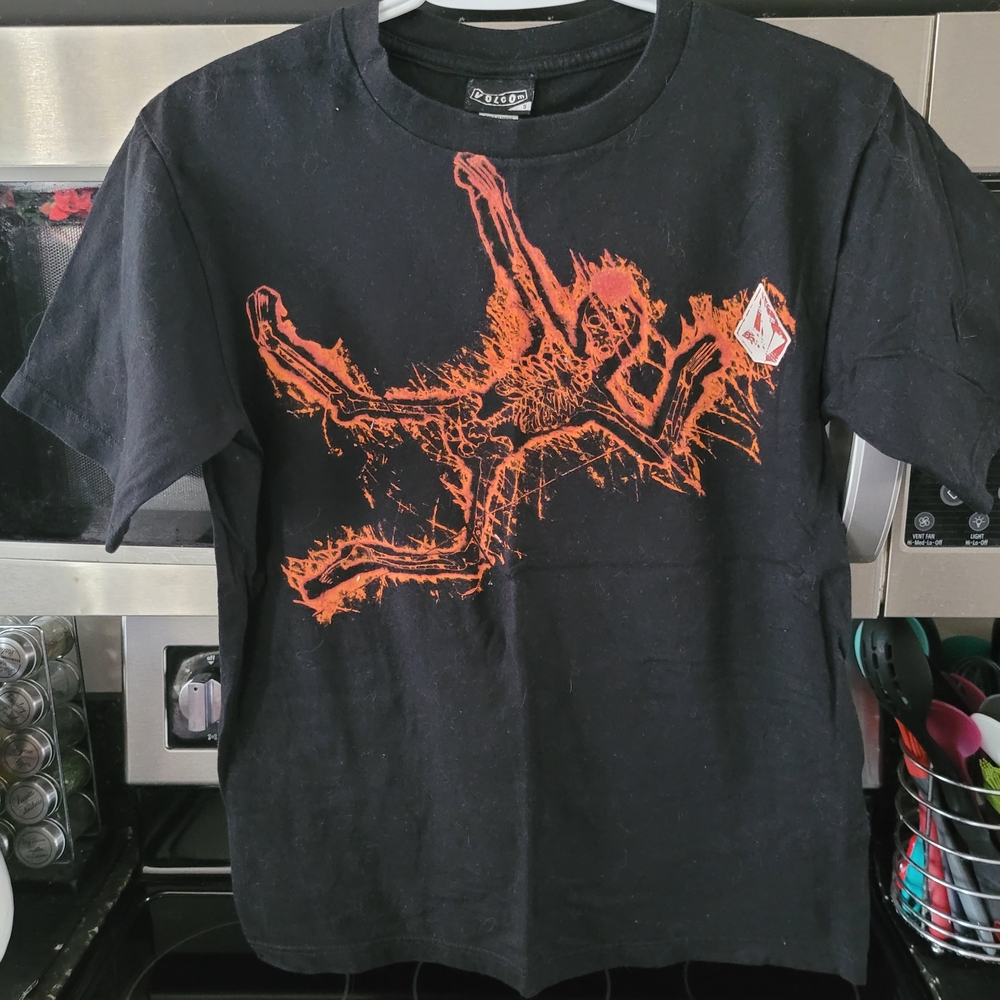 Volcom Black and Orange Kids Short Sleeve Tee